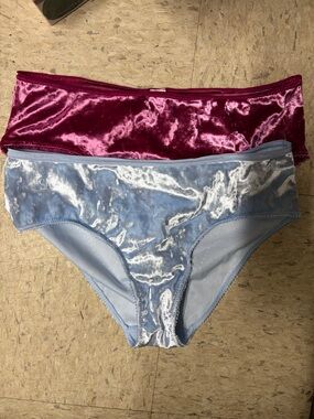 Victoria's Secret Light Blue and Magenta Velvet Hipster Set